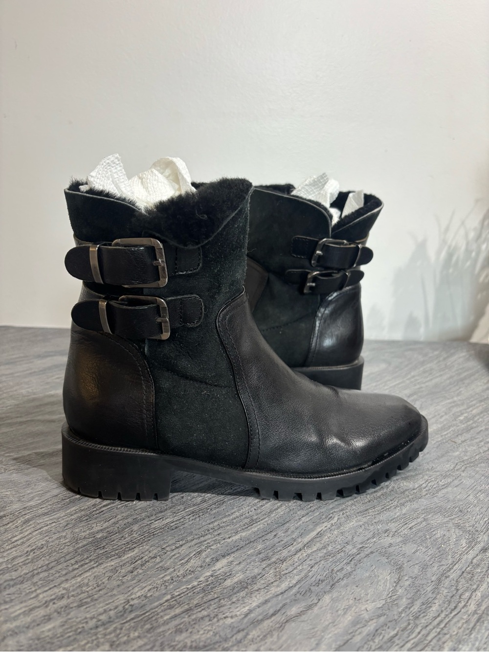 Napoleoni Italian Leather & Suede Shearling Combat Boots EU 38 US 7.5-8
